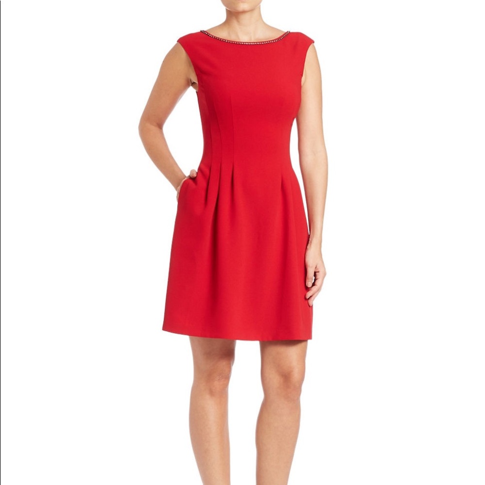 Vince Camuto embellished Red fit and flare dress